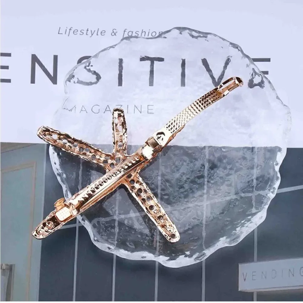 1 Gold starfish sea hair clip